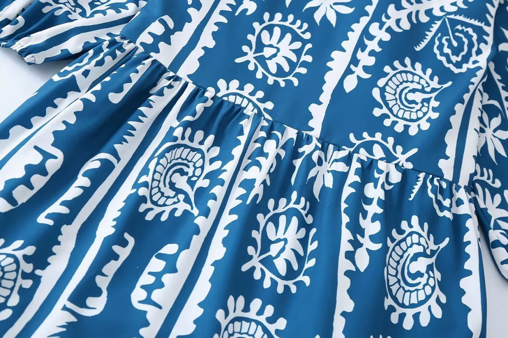 Spring Long Sleeve Layered Patchwork Print Dress